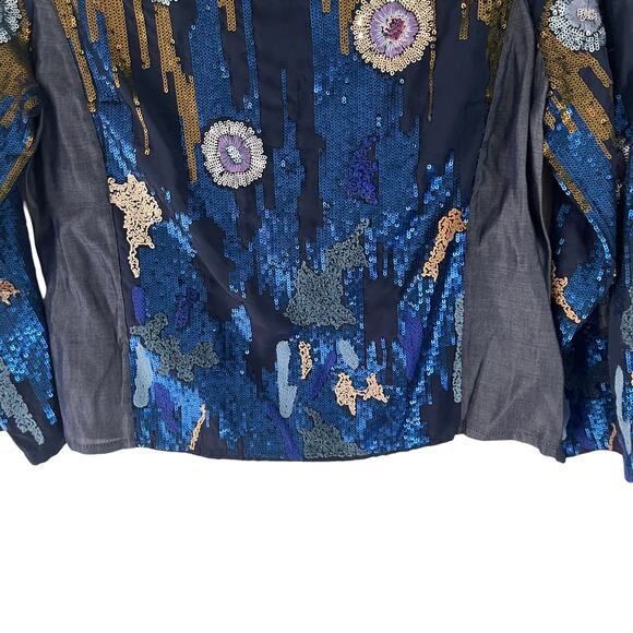 Geisha Anthropologie NWT $178 Size Small Sequin Blue Orla Blouse - Picture 3 of 10